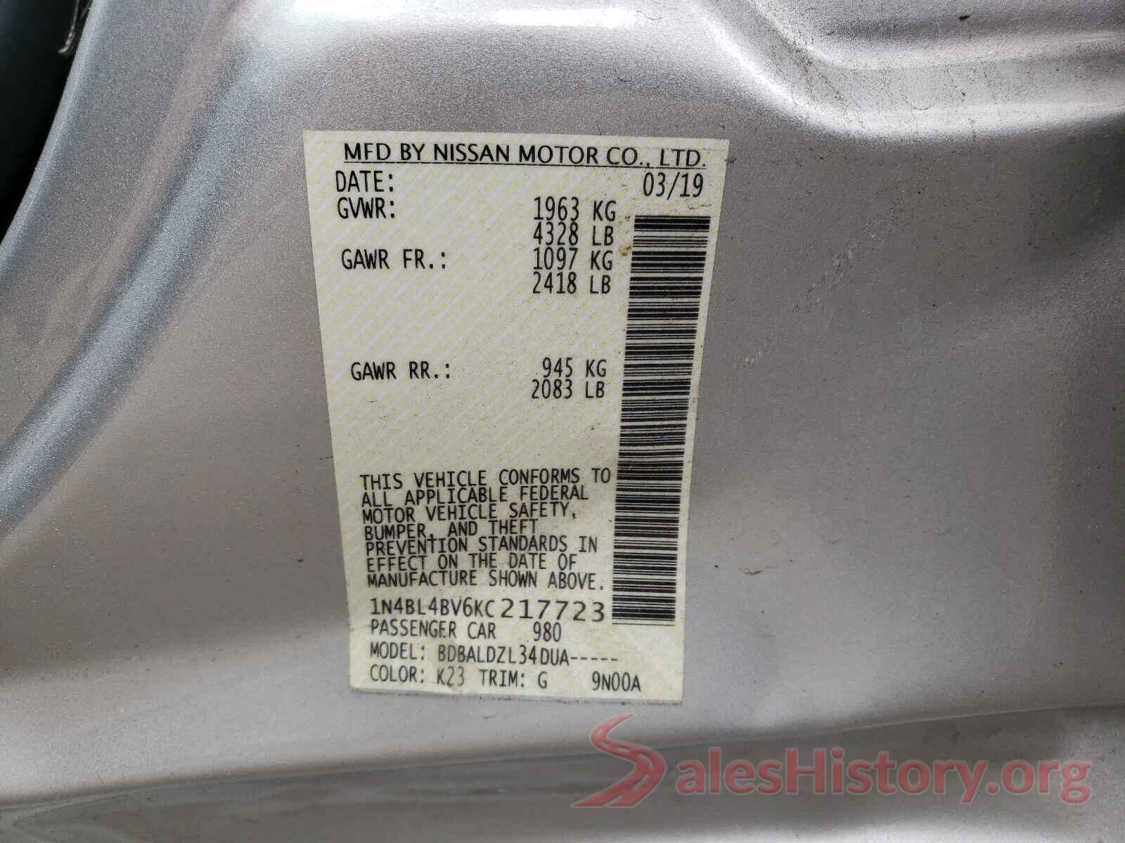 1N4BL4BV6KC217723 2019 NISSAN ALTIMA