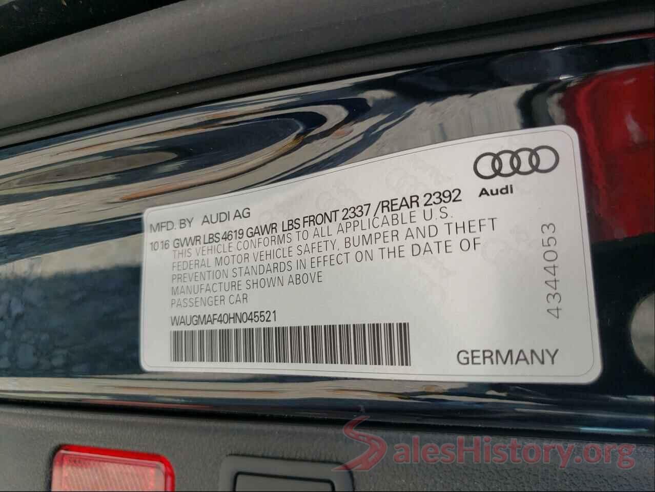 WAUGMAF40HN045521 2017 AUDI A4