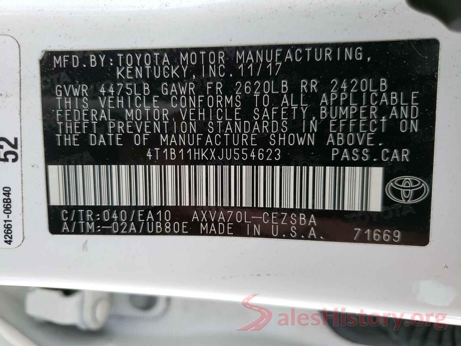 4T1B11HKXJU554623 2018 TOYOTA CAMRY