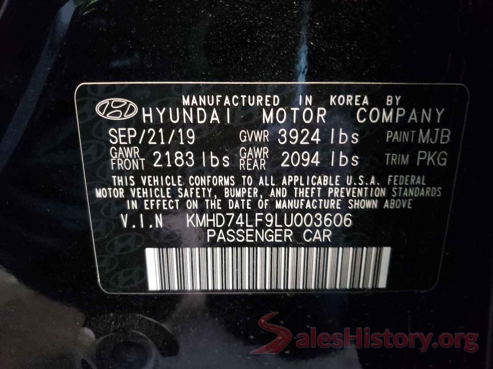 KMHD74LF9LU003606 2020 HYUNDAI ELANTRA