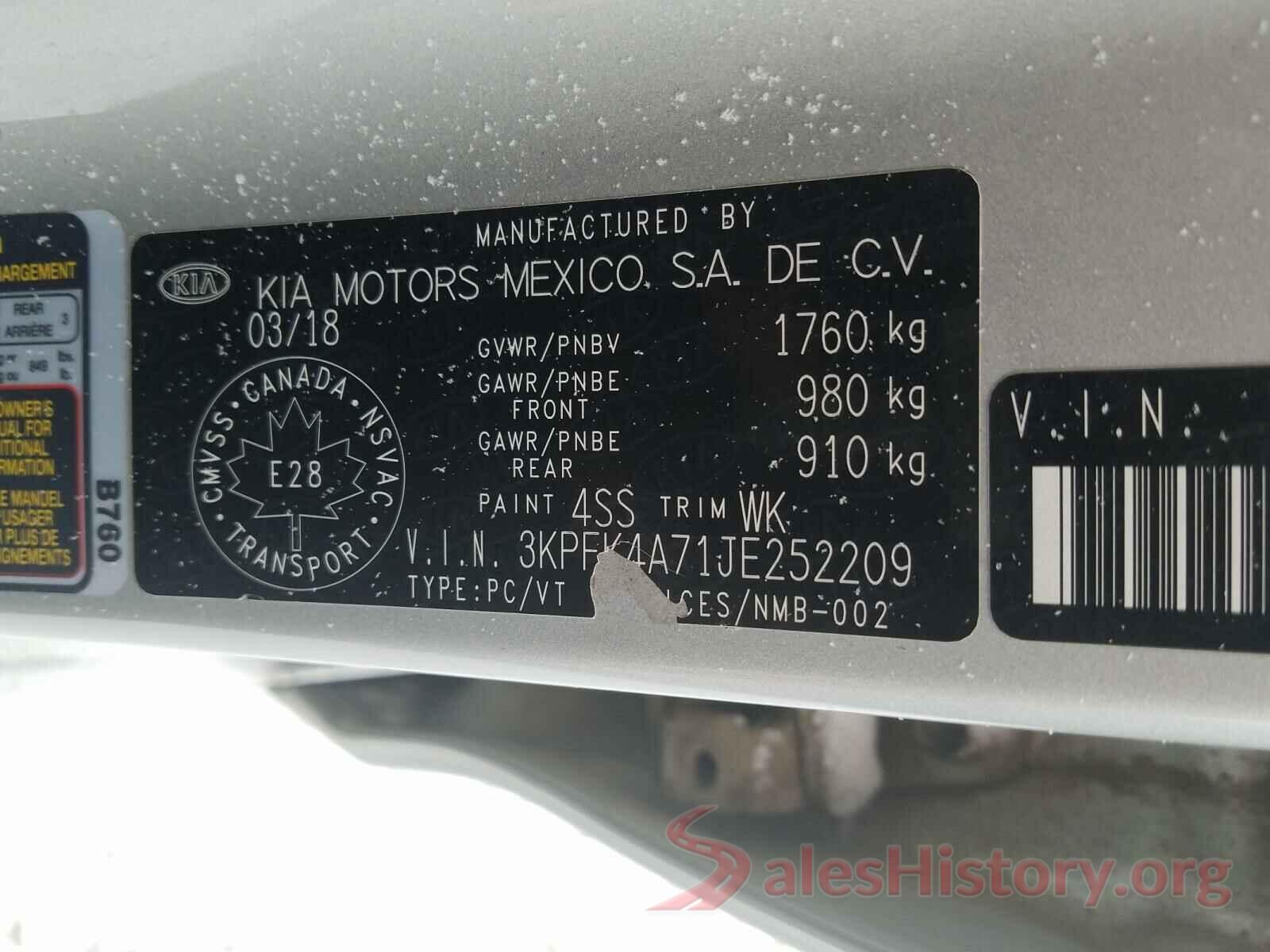 3KPFK4A71JE252209 2018 KIA FORTE