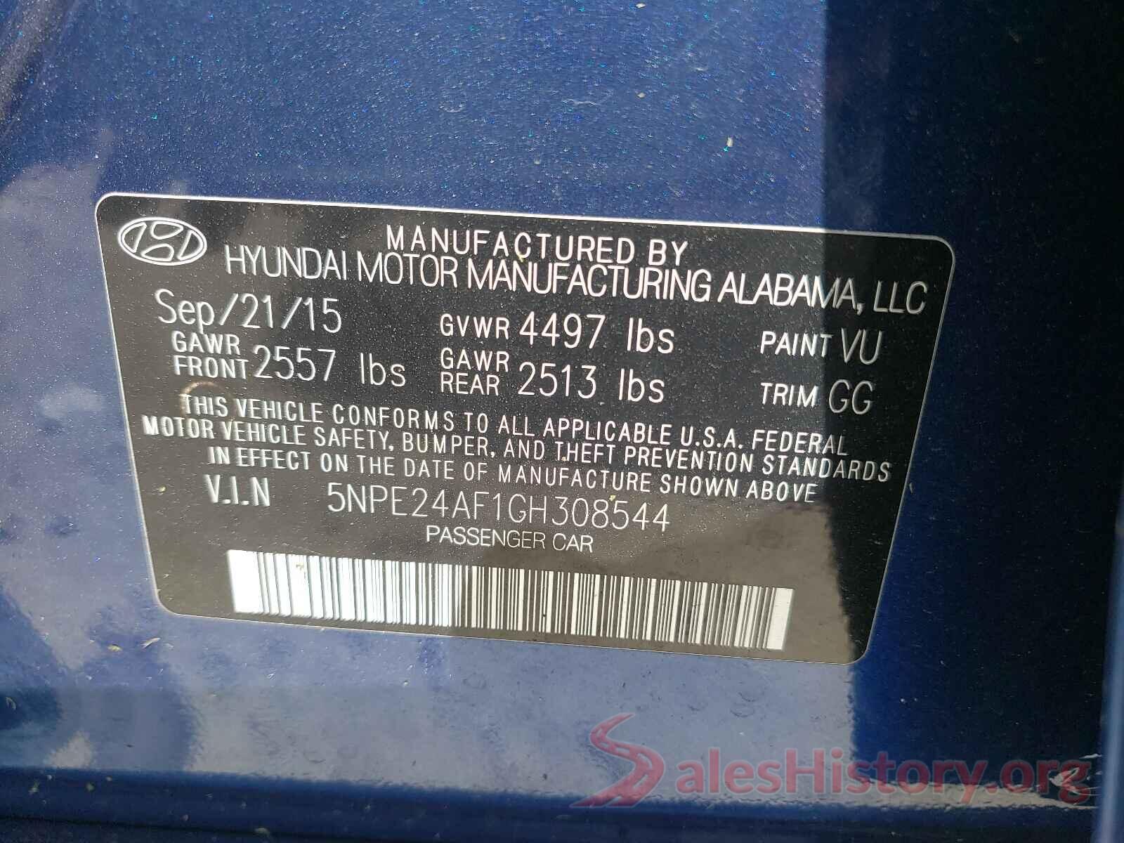 5NPE24AF1GH308544 2016 HYUNDAI SONATA