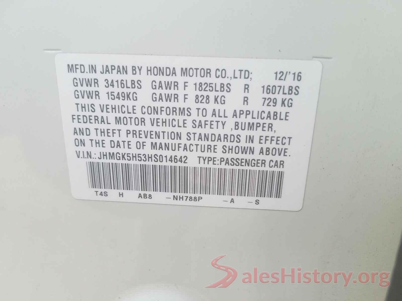 JHMGK5H53HS014642 2017 HONDA FIT