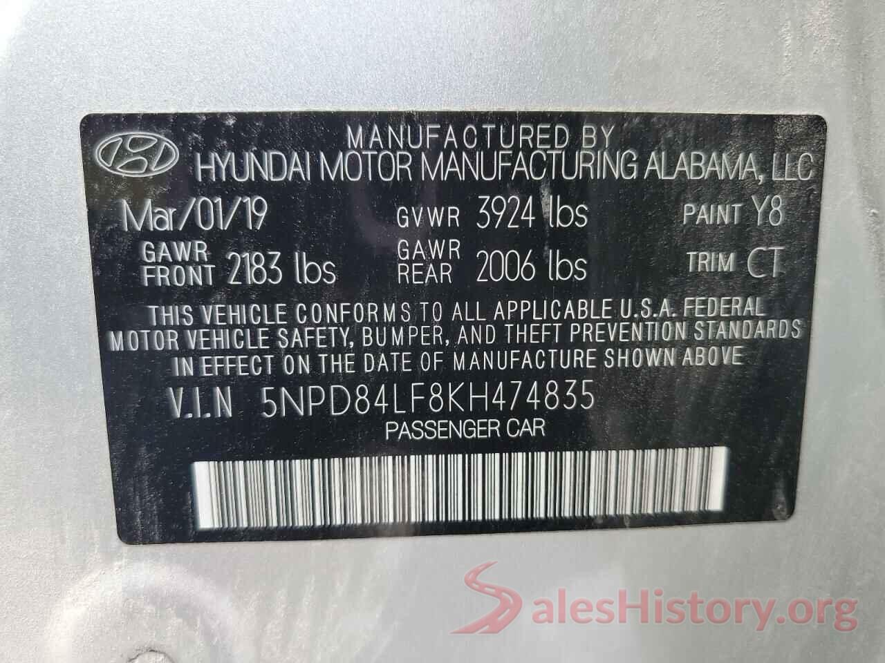 5NPD84LF8KH474835 2019 HYUNDAI ELANTRA