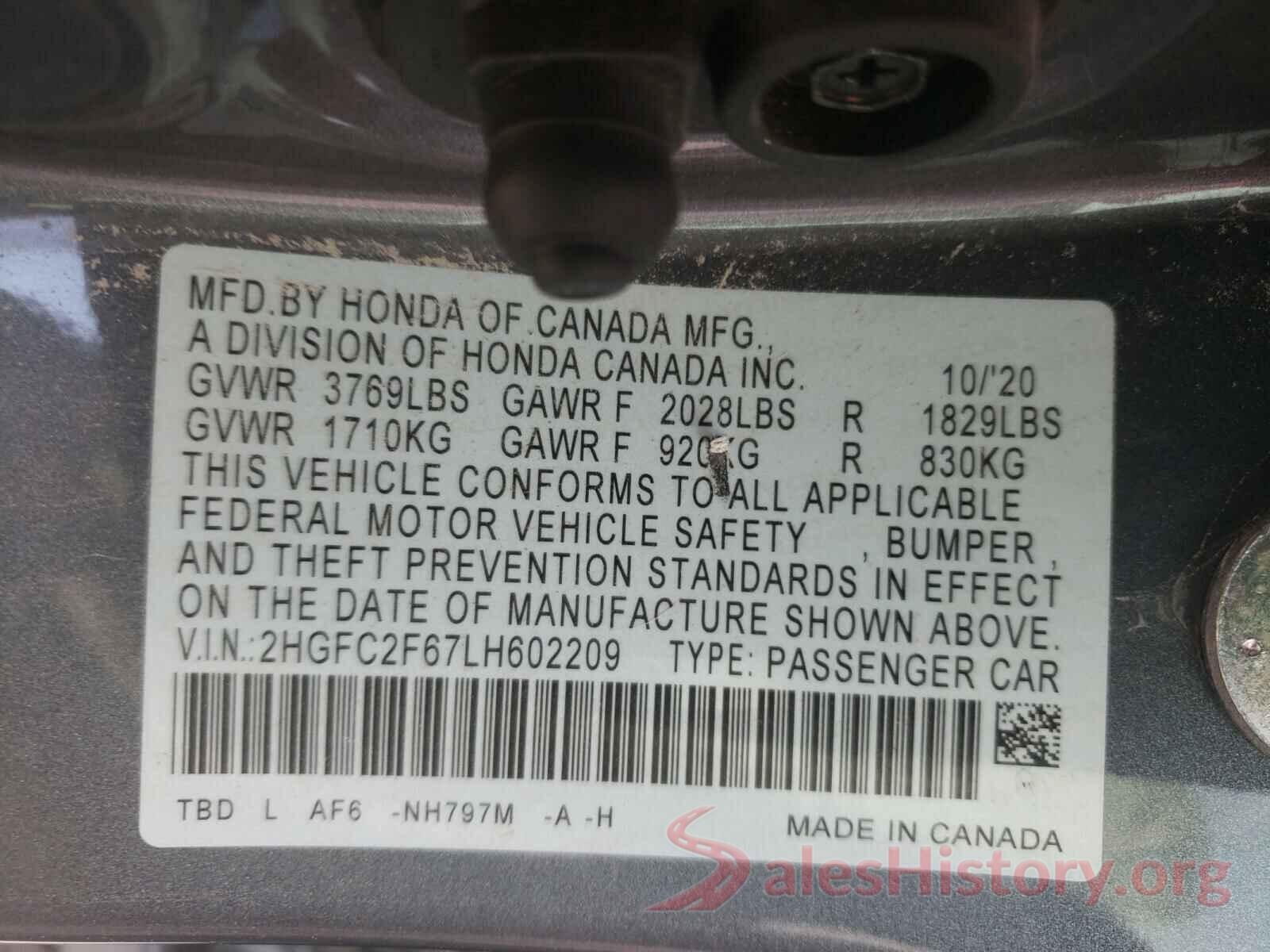 2HGFC2F67LH602209 2020 HONDA CIVIC