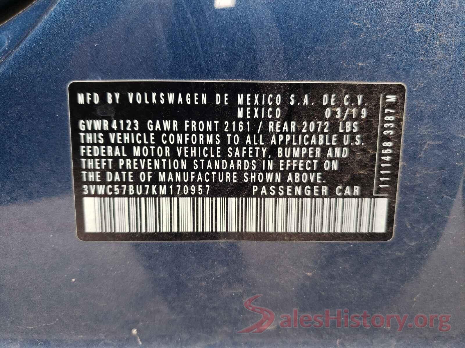 3VWC57BU7KM170957 2019 VOLKSWAGEN JETTA