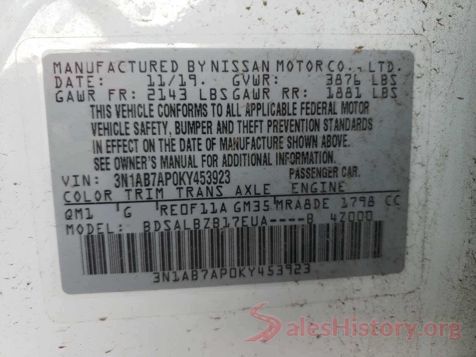 3N1AB7AP0KY453923 2019 NISSAN SENTRA