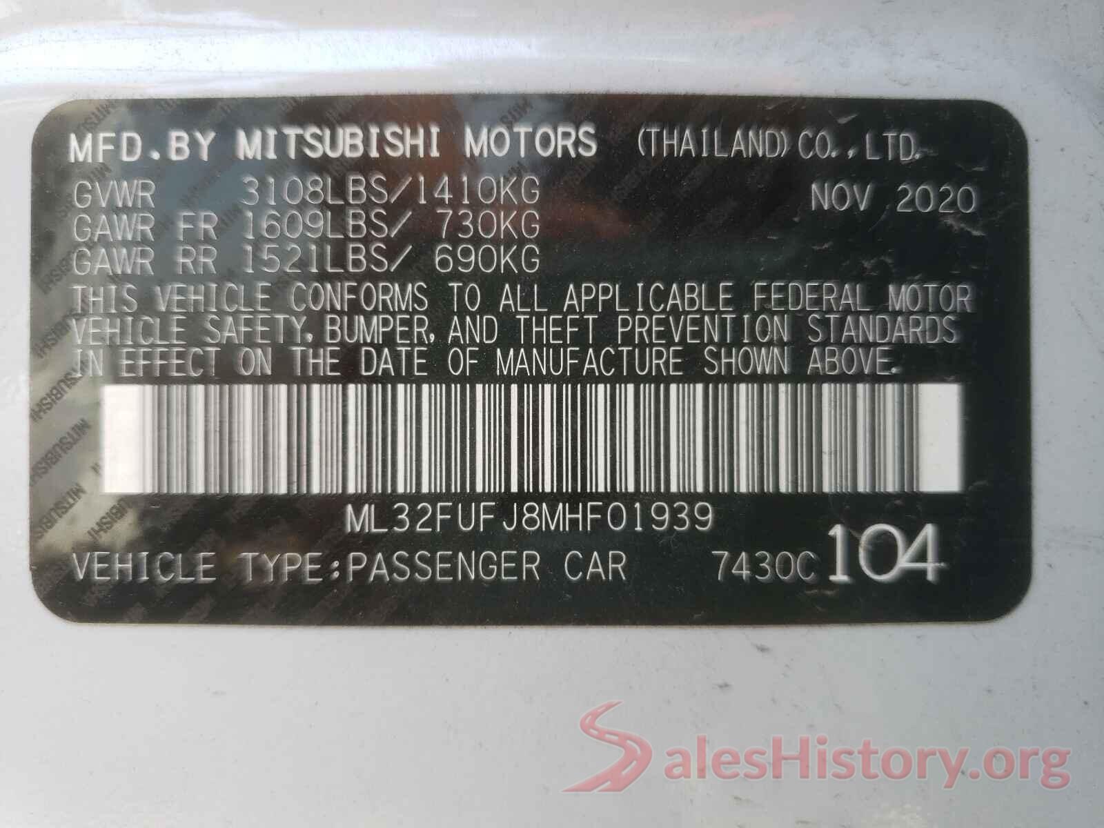 ML32FUFJ8MHF01939 2021 MITSUBISHI MIRAGE