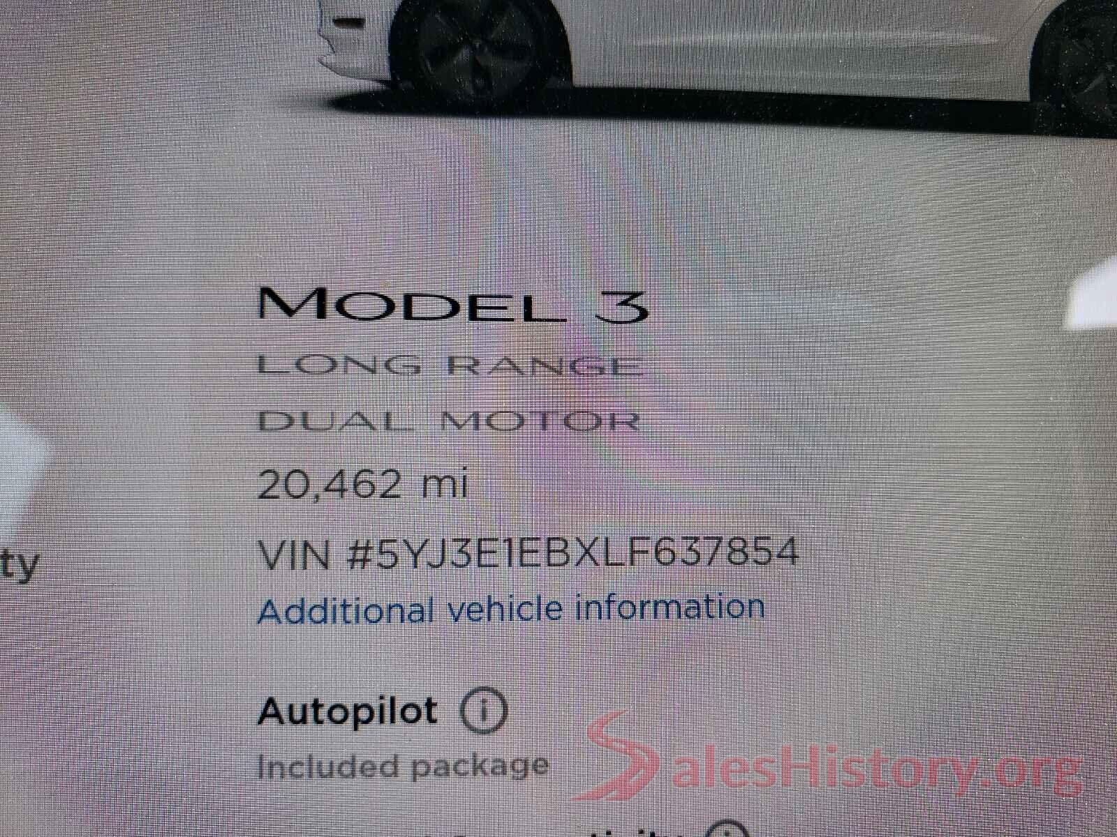 5YJ3E1EBXLF637854 2020 TESLA MODEL 3