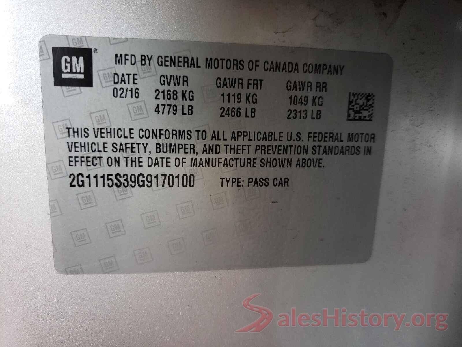 2G1115S39G9170100 2016 CHEVROLET IMPALA