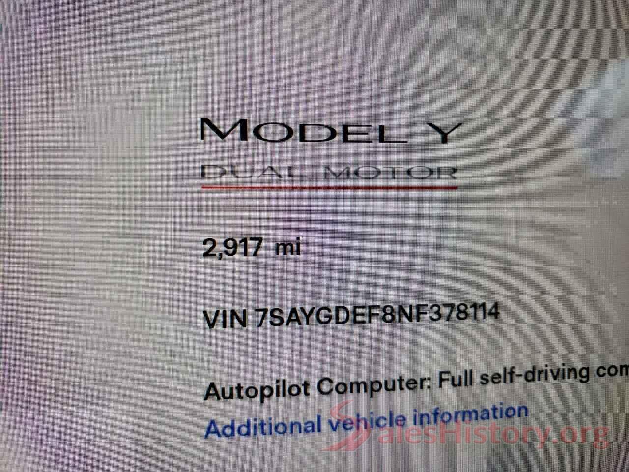 7SAYGDEF8NF378114 2022 TESLA MODEL Y