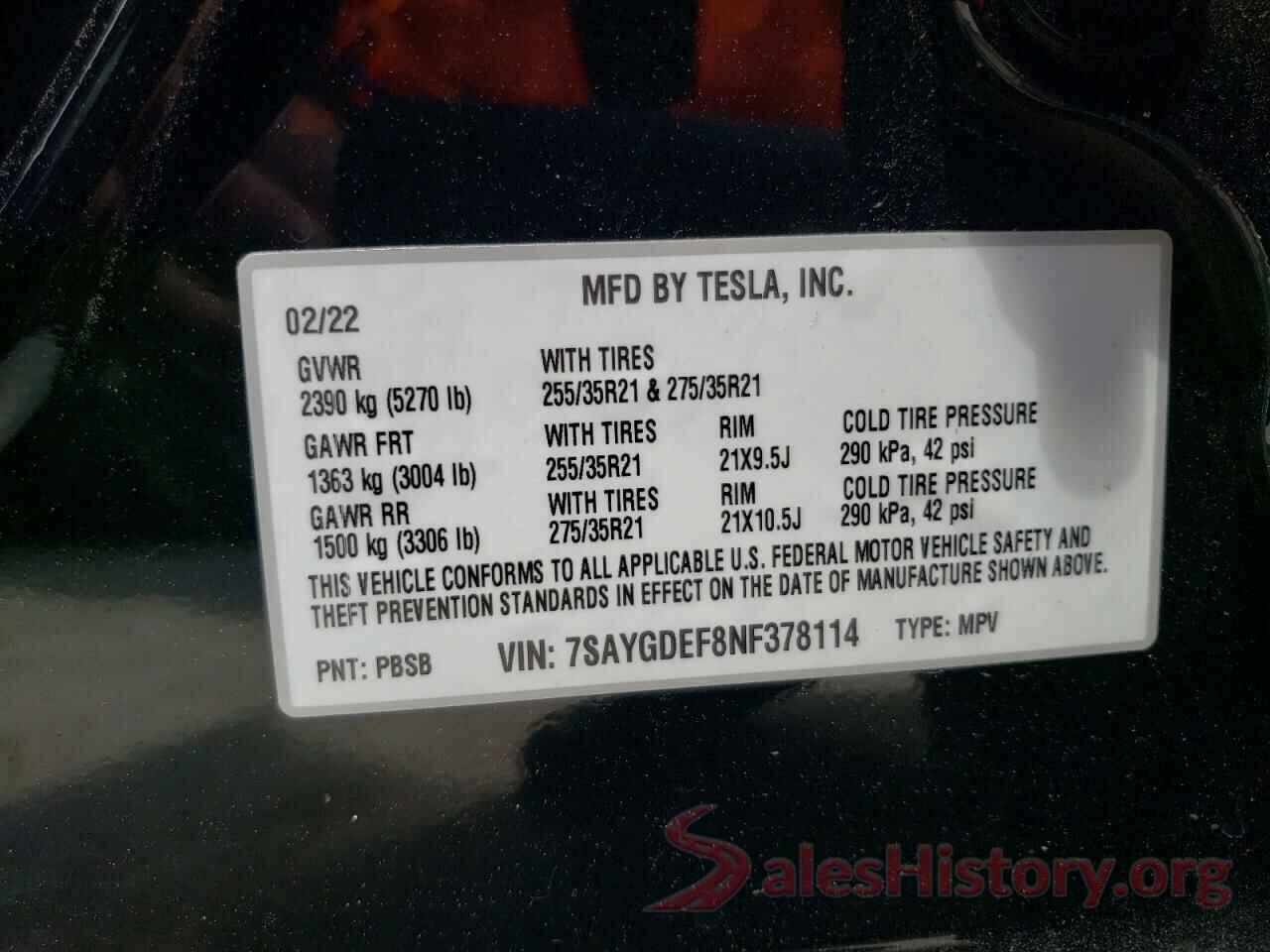 7SAYGDEF8NF378114 2022 TESLA MODEL Y