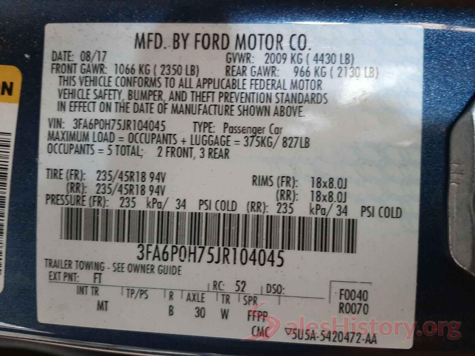 3FA6P0H75JR104045 2018 FORD FUSION