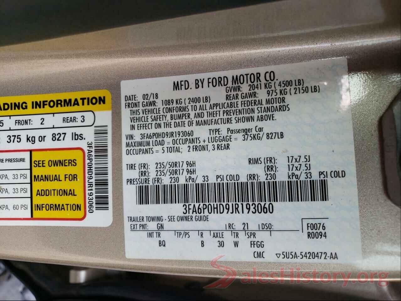 3FA6P0HD9JR193060 2018 FORD FUSION