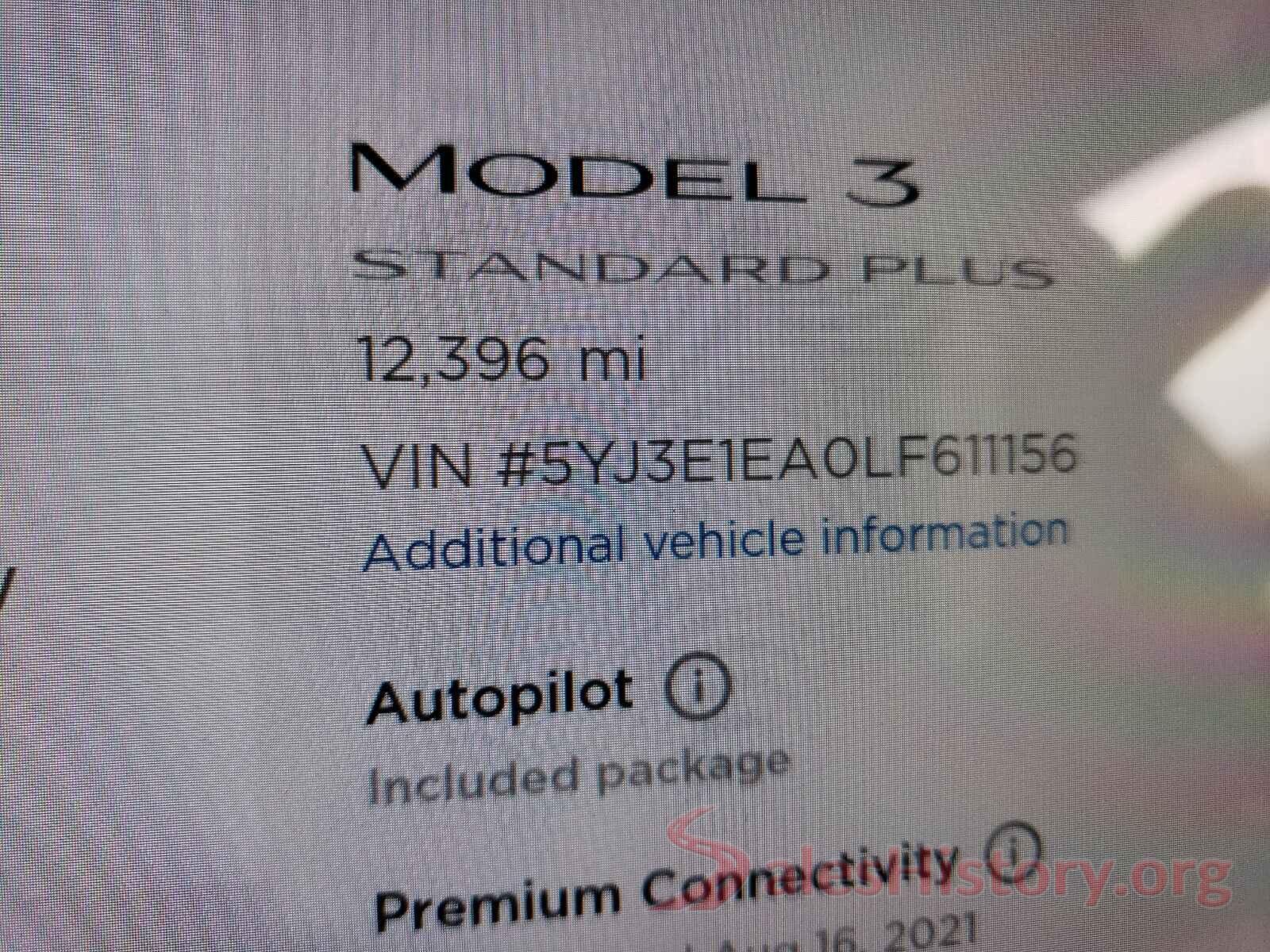 5YJ3E1EA0LF611156 2020 TESLA MODEL 3