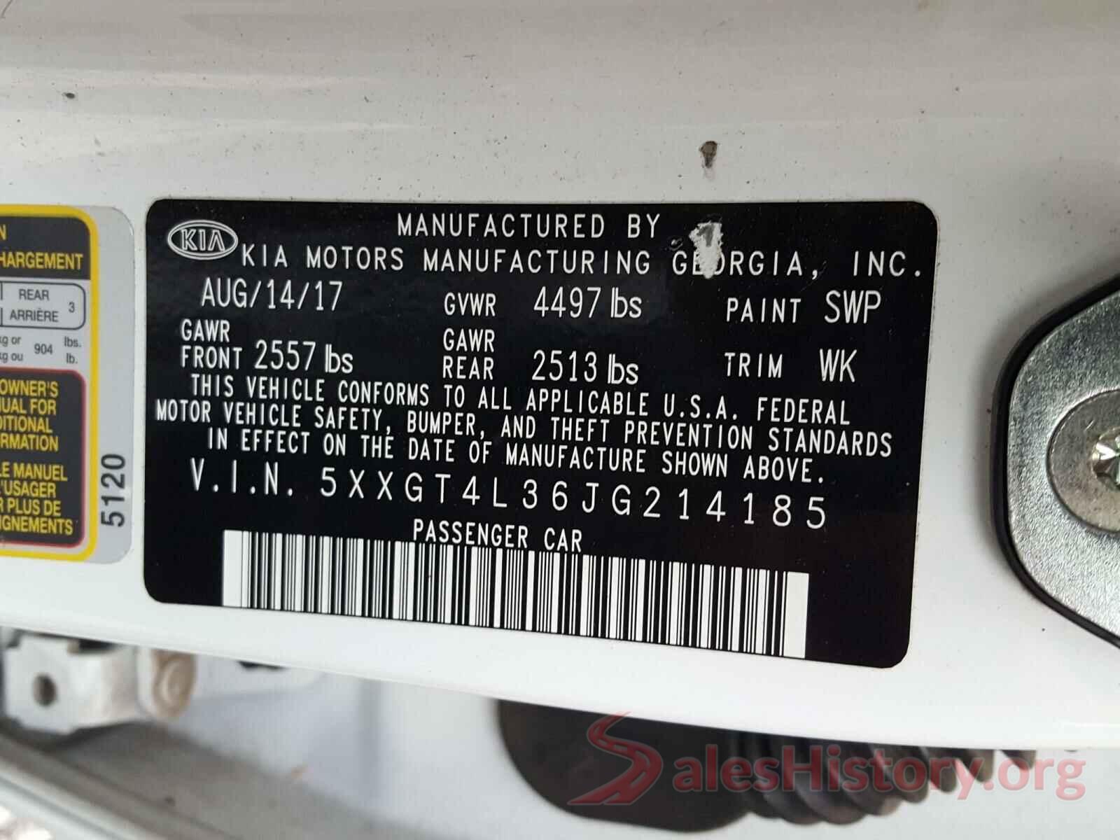 5XXGT4L36JG214185 2018 KIA OPTIMA