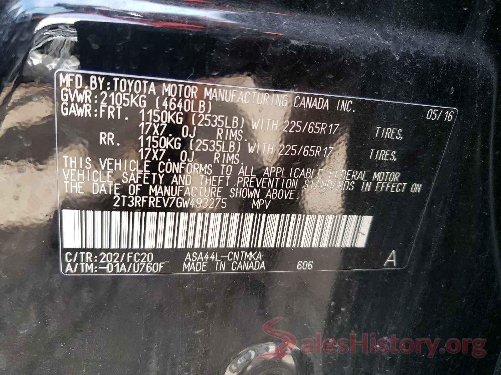 2T3RFREV7GW493275 2016 TOYOTA RAV4