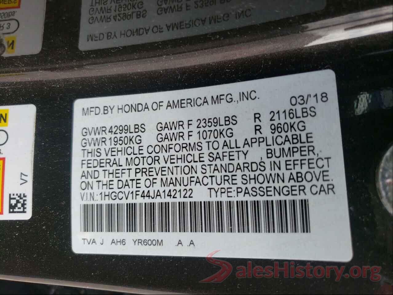 1HGCV1F44JA142122 2018 HONDA ACCORD