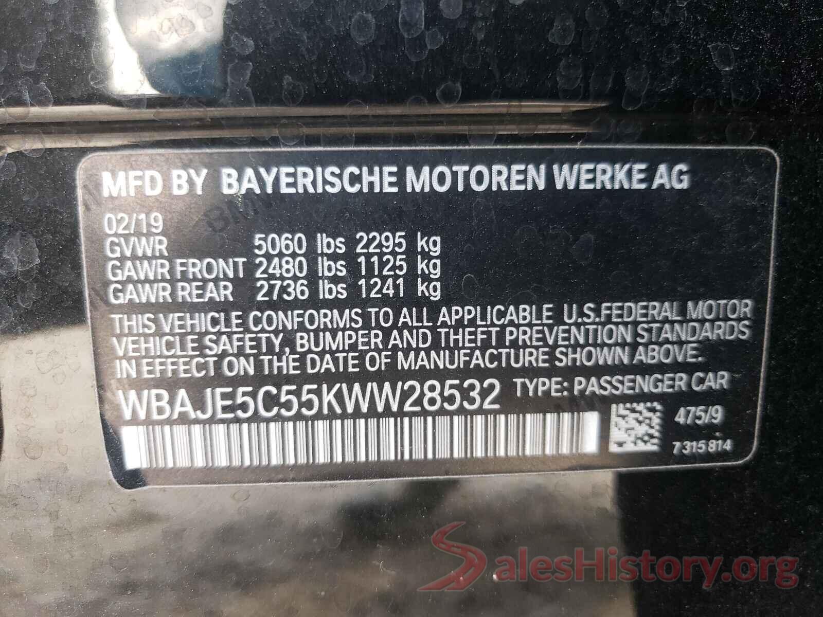 WBAJE5C55KWW28532 2019 BMW 5 SERIES