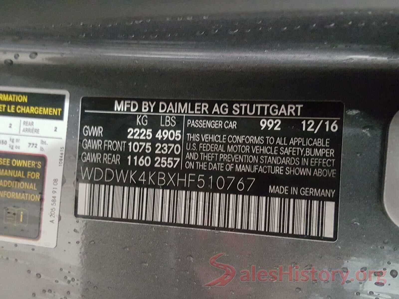 WDDWK4KBXHF510767 2017 MERCEDES-BENZ C CLASS