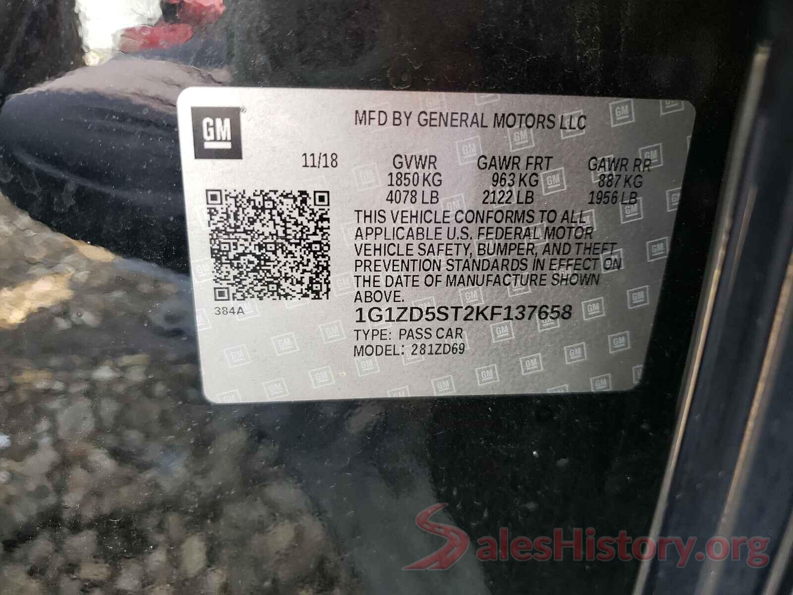 1G1ZD5ST2KF137658 2019 CHEVROLET MALIBU