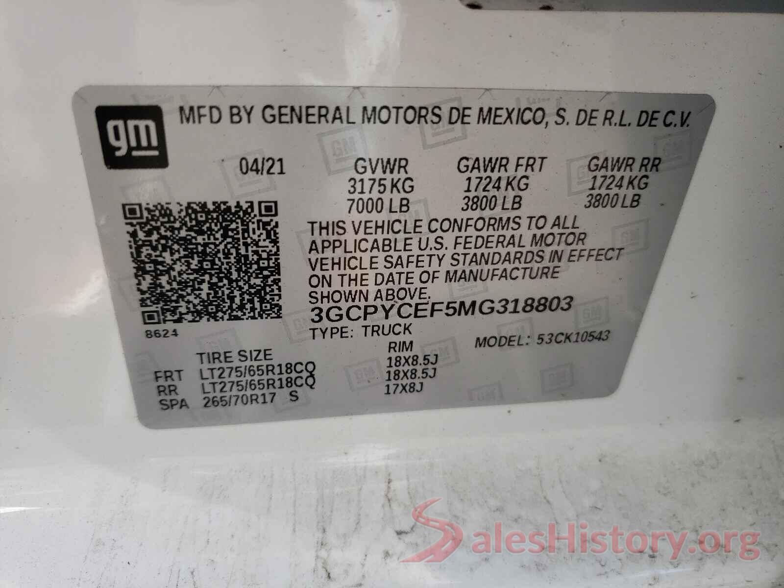 3GCPYCEF5MG318803 2021 CHEVROLET SILVERADO