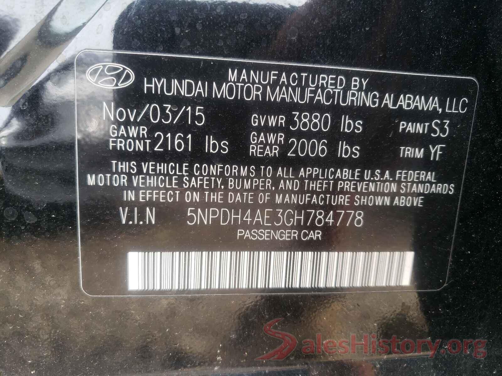 5NPDH4AE3GH784778 2016 HYUNDAI ELANTRA