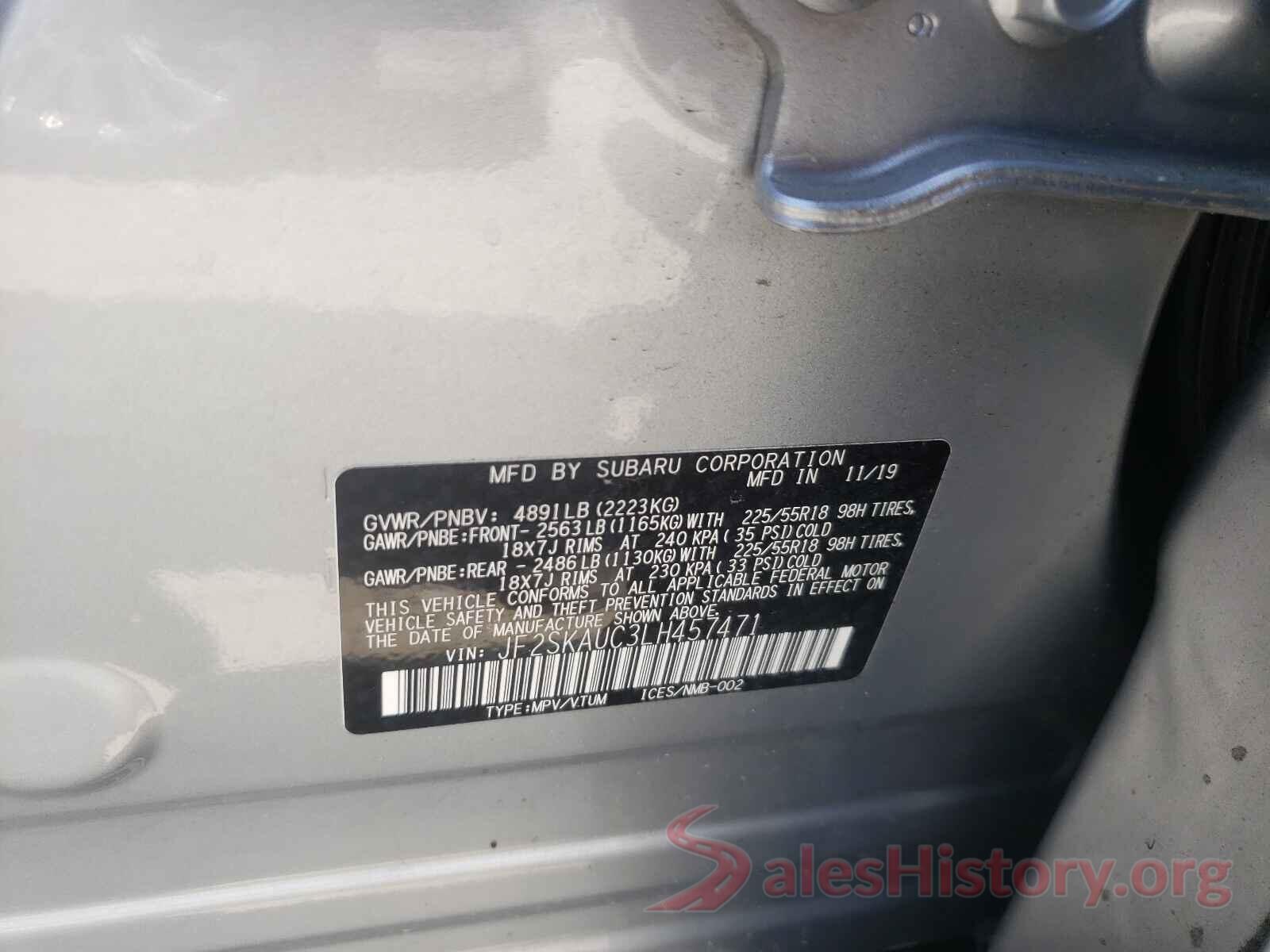 JF2SKAUC3LH457471 2020 SUBARU FORESTER