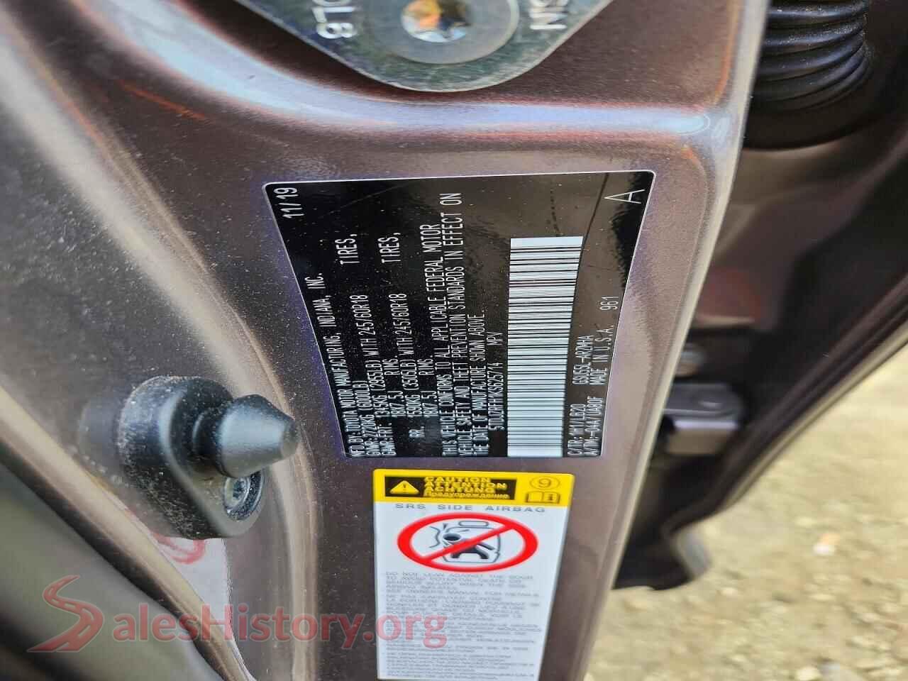 2019 TOYOTA HIGHLANDER VIN 5TDJZRFH1KS625714, wheel and tire