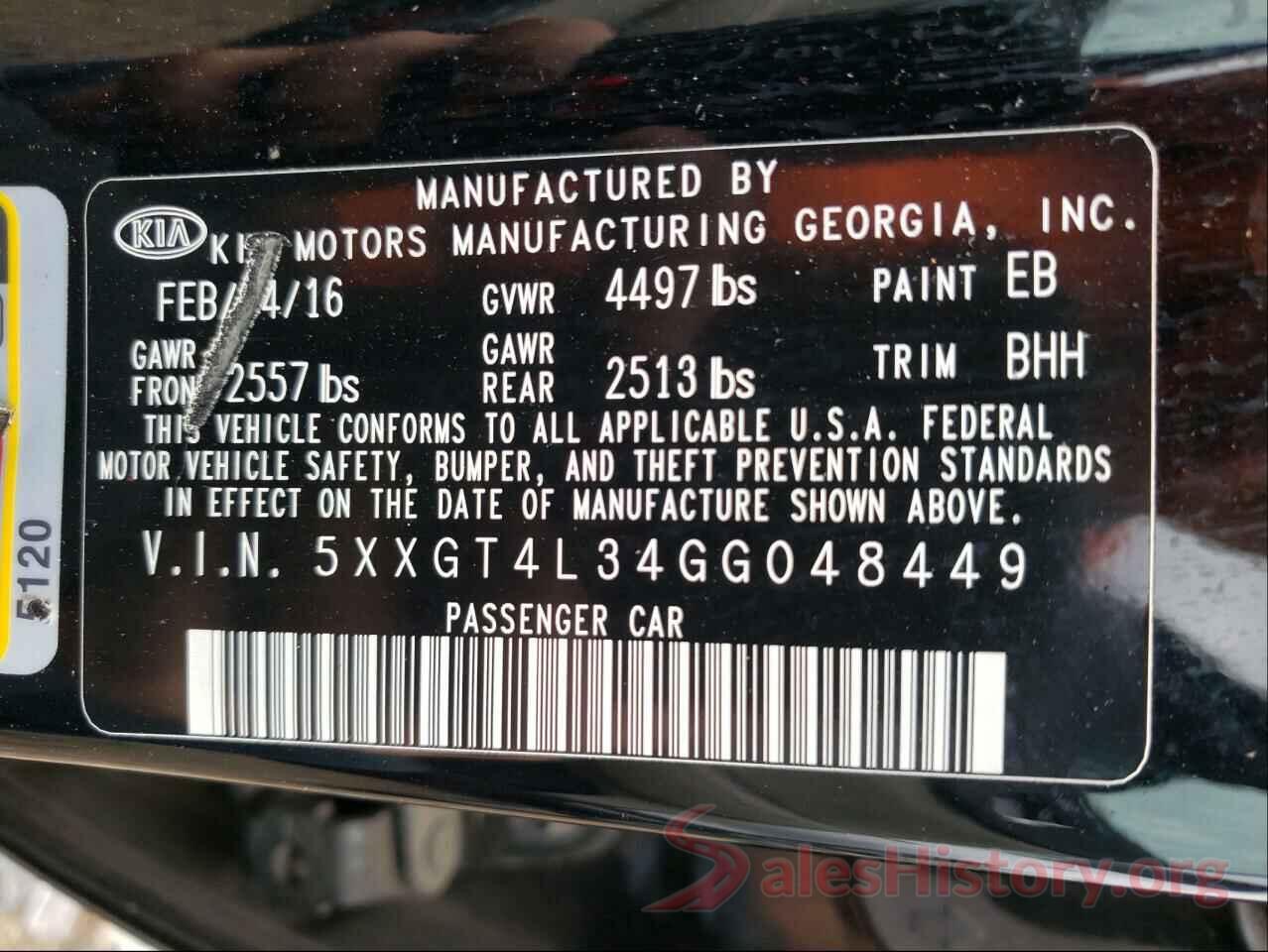 5XXGT4L34GG048449 2016 KIA OPTIMA