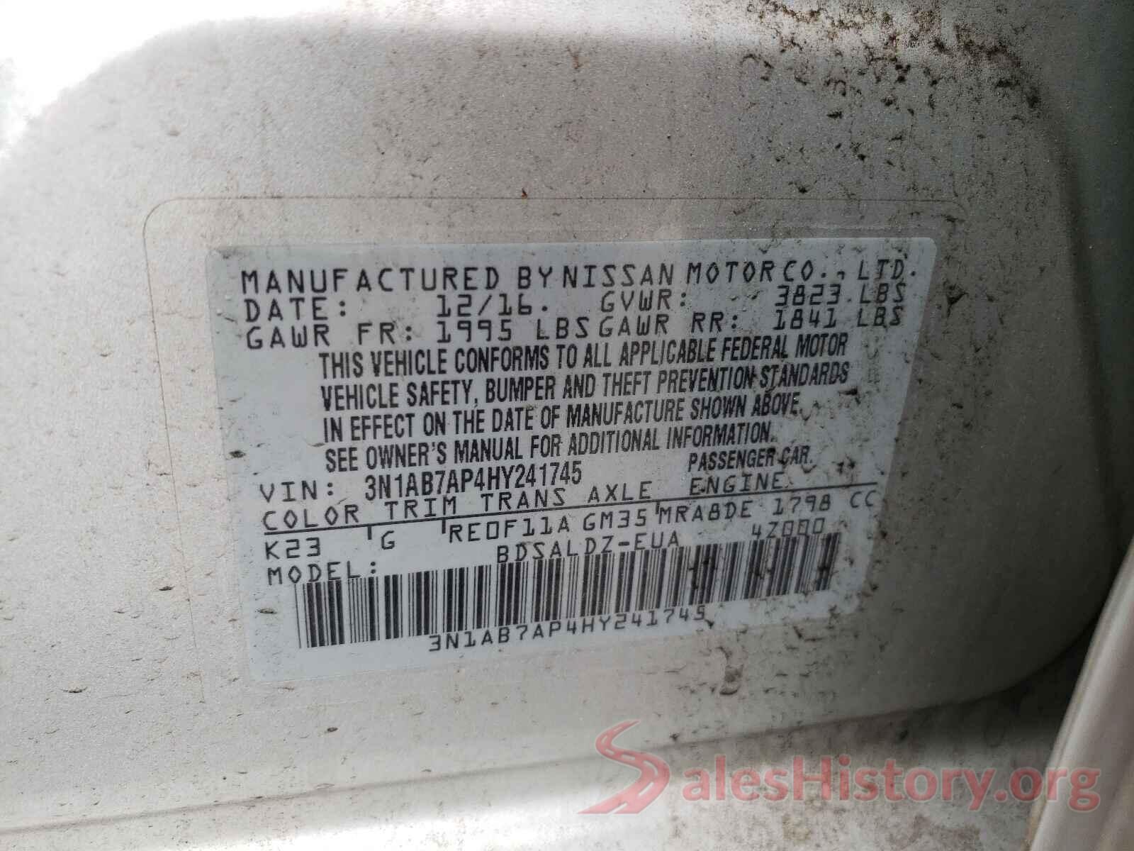 3N1AB7AP4HY241745 2017 NISSAN SENTRA