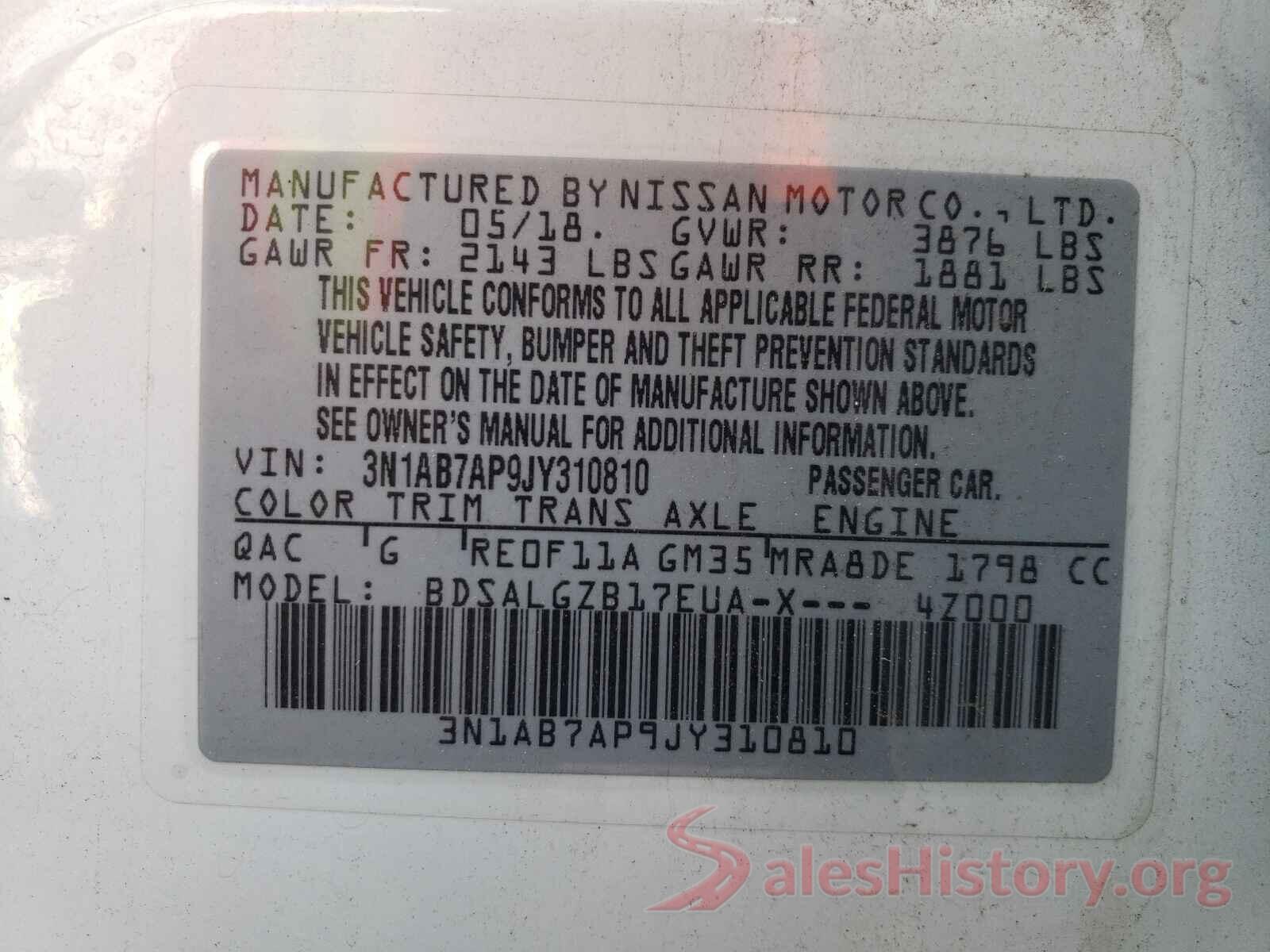 3N1AB7AP9JY310810 2018 NISSAN SENTRA