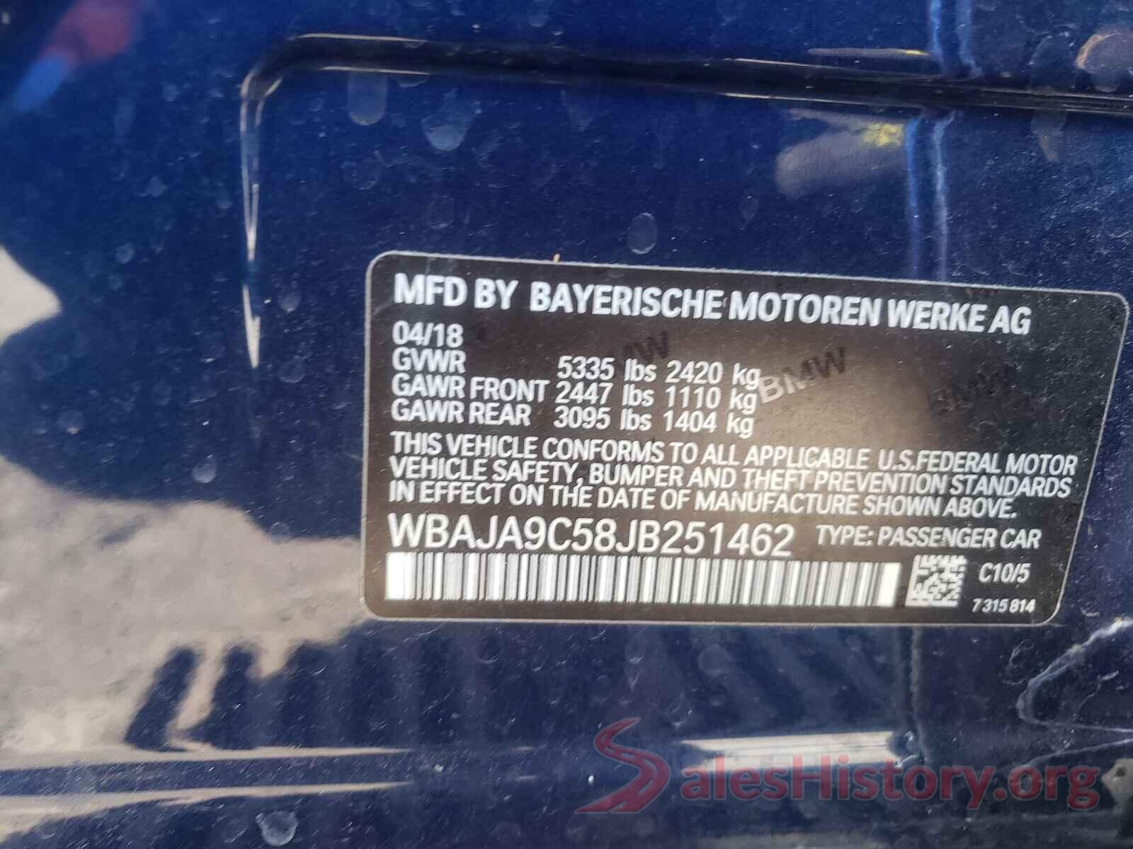 WBAJA9C58JB251462 2018 BMW 5 SERIES