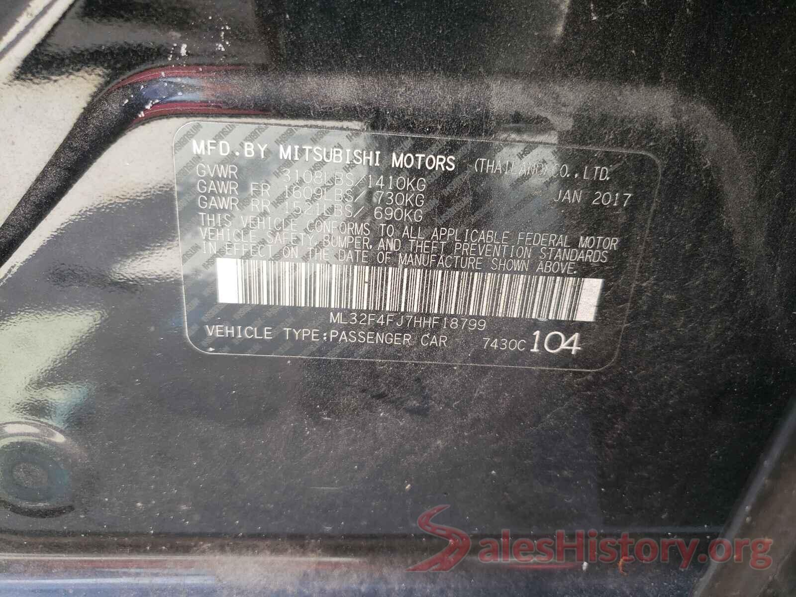 ML32F4FJ7HHF18799 2017 MITSUBISHI MIRAGE