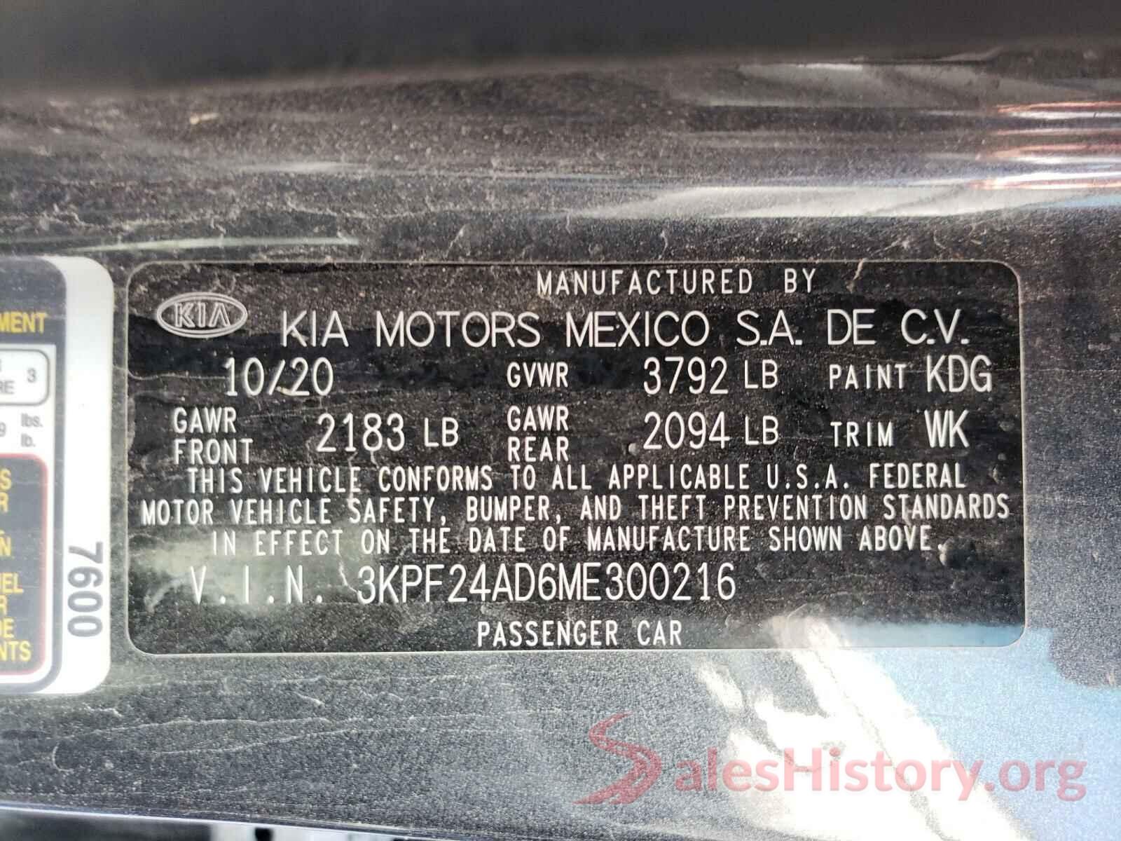 3KPF24AD6ME300216 2021 KIA FORTE