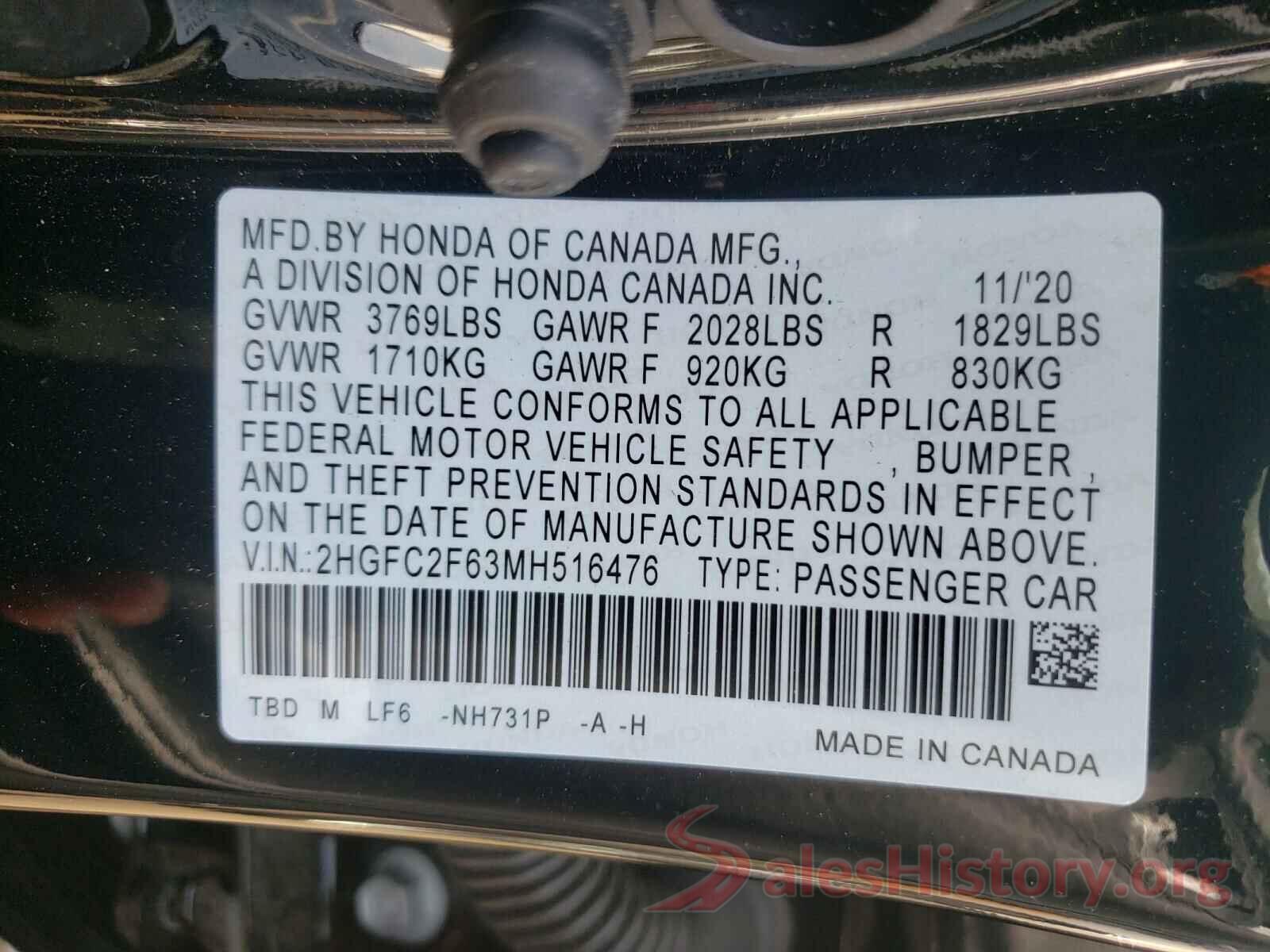 2HGFC2F63MH516476 2021 HONDA CIVIC