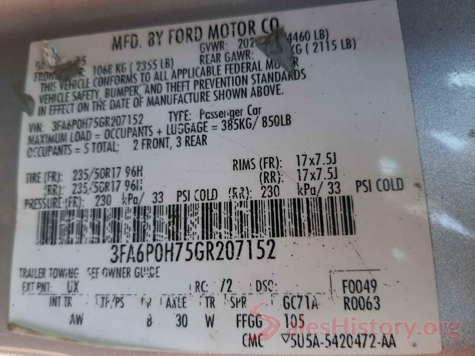 3FA6P0H75GR207152 2016 FORD FUSION