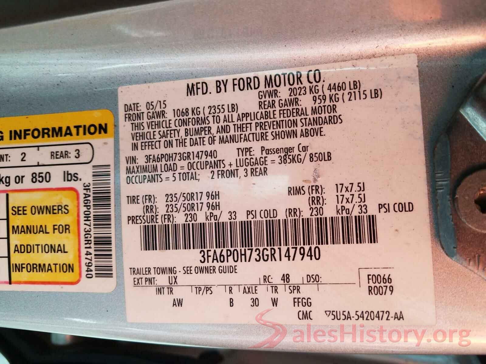 3FA6P0H73GR147940 2016 FORD FUSION