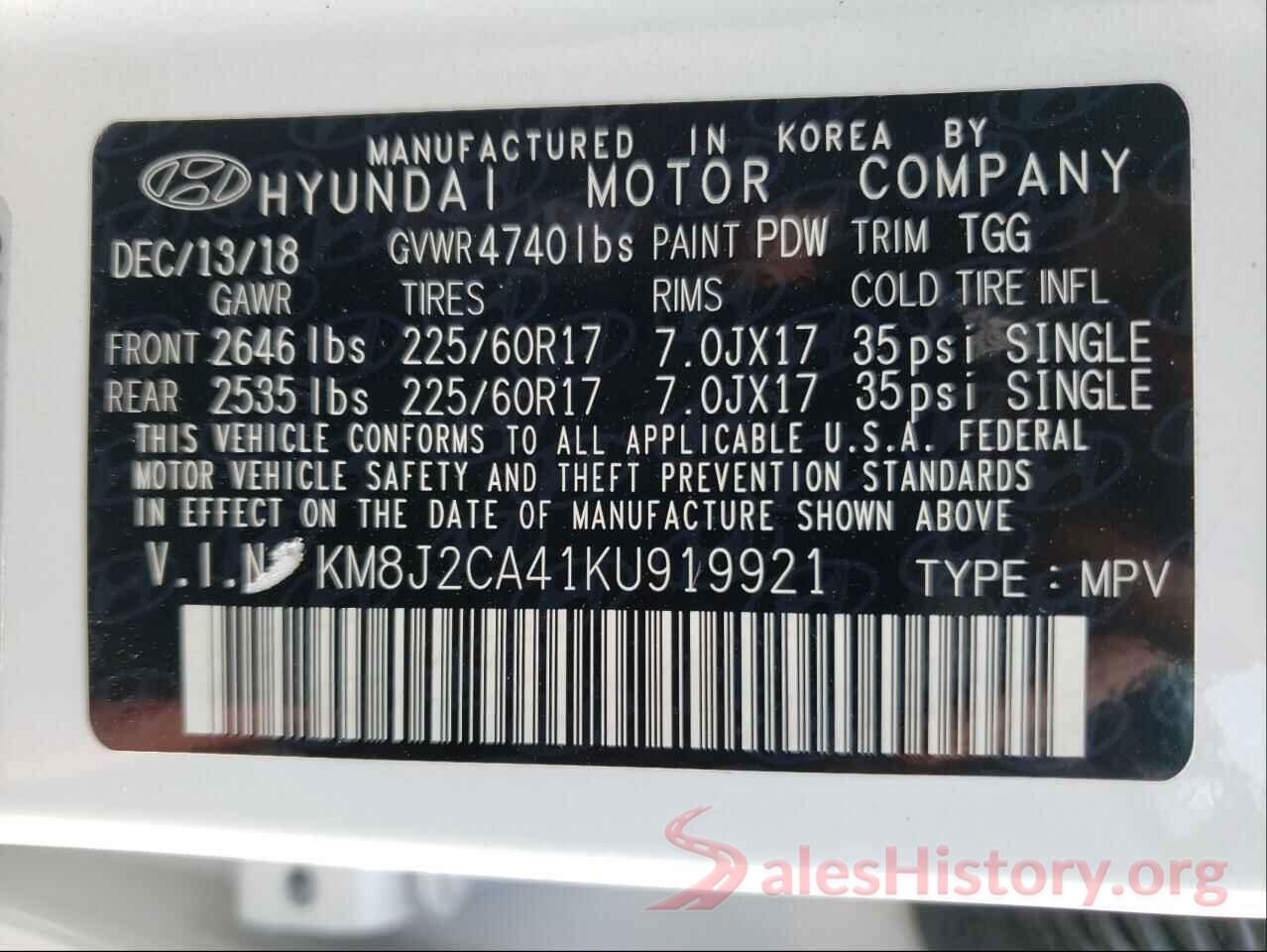 KM8J2CA41KU919921 2019 HYUNDAI TUCSON