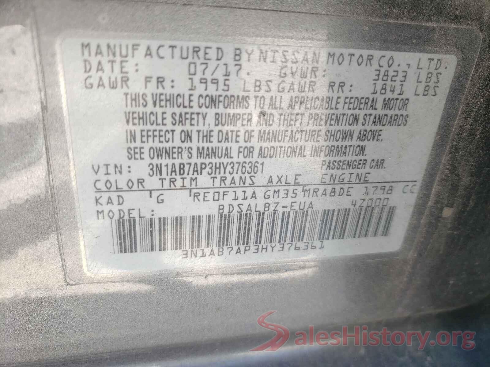 3N1AB7AP3HY376361 2017 NISSAN SENTRA