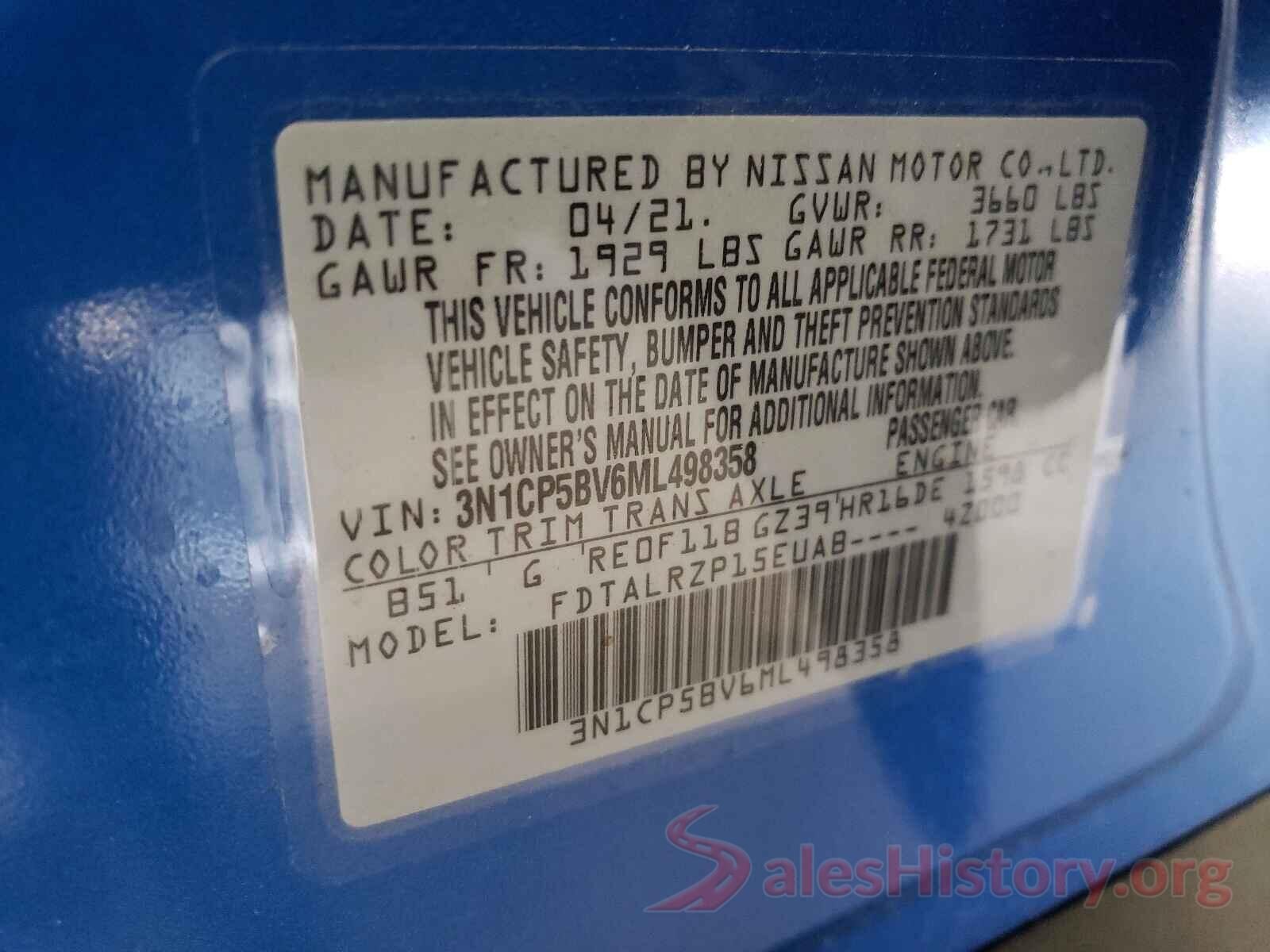 3N1CP5BV6ML498358 2021 NISSAN KICKS