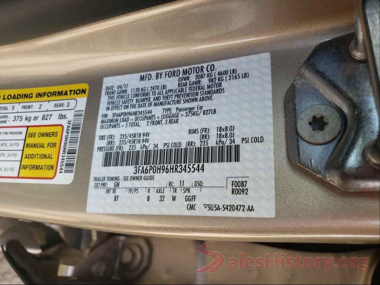 3FA6P0H96HR345544 2017 FORD FUSION