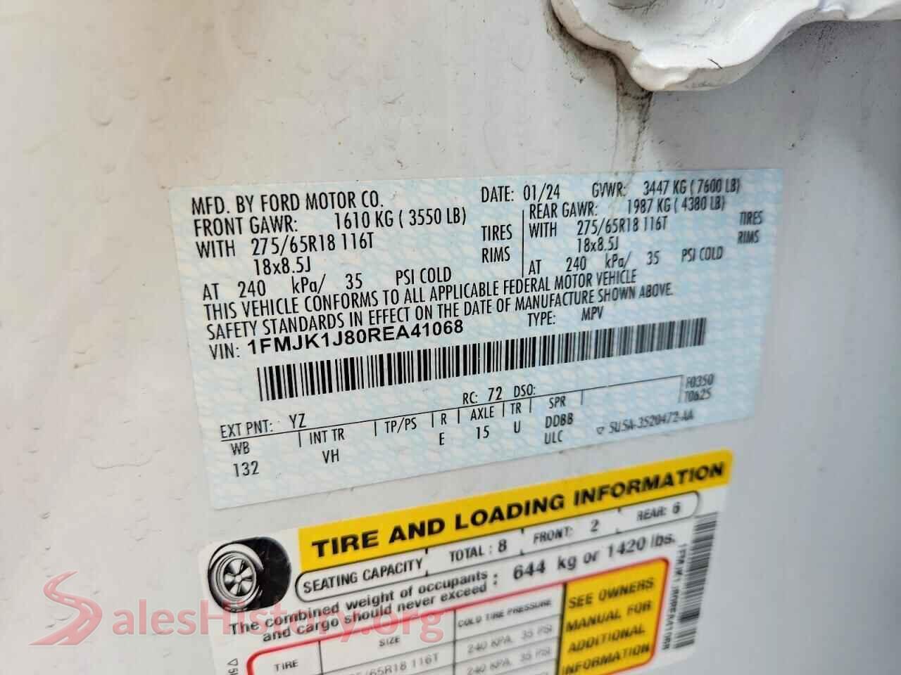 2024 FORD EXPEDITION VIN 1FMJK1J80REA41068, trunk area
