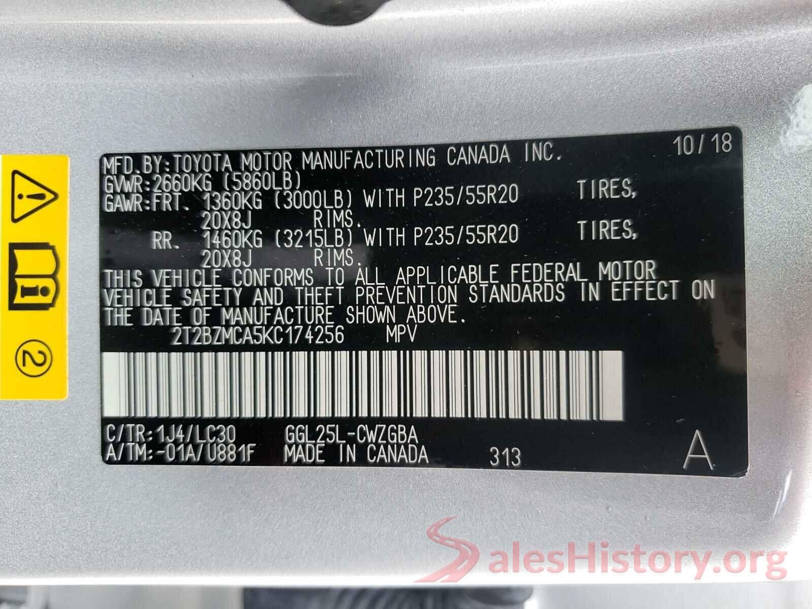 2T2BZMCA5KC174256 2019 LEXUS RX350