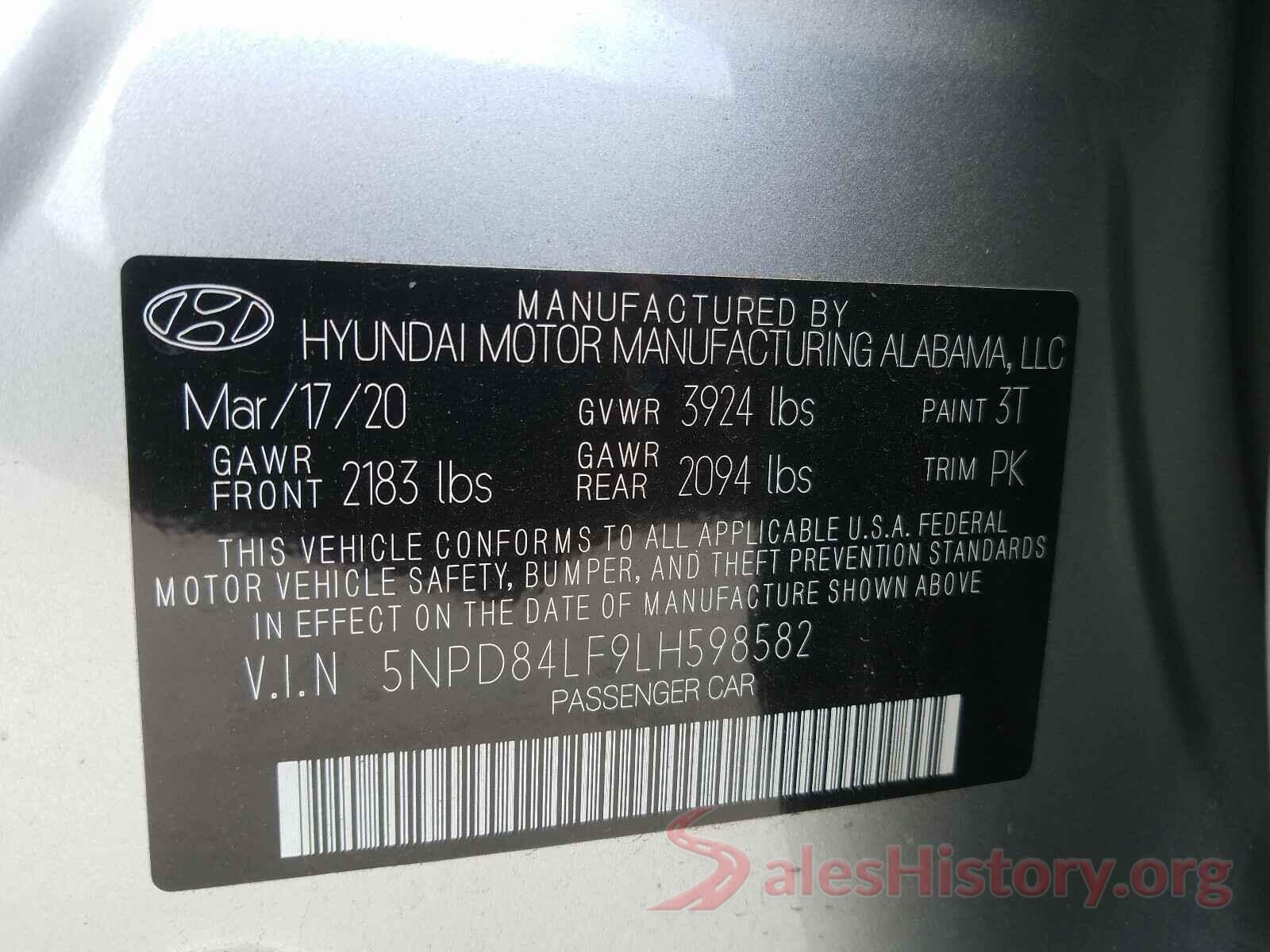 5NPD84LF9LH598582 2020 HYUNDAI ELANTRA