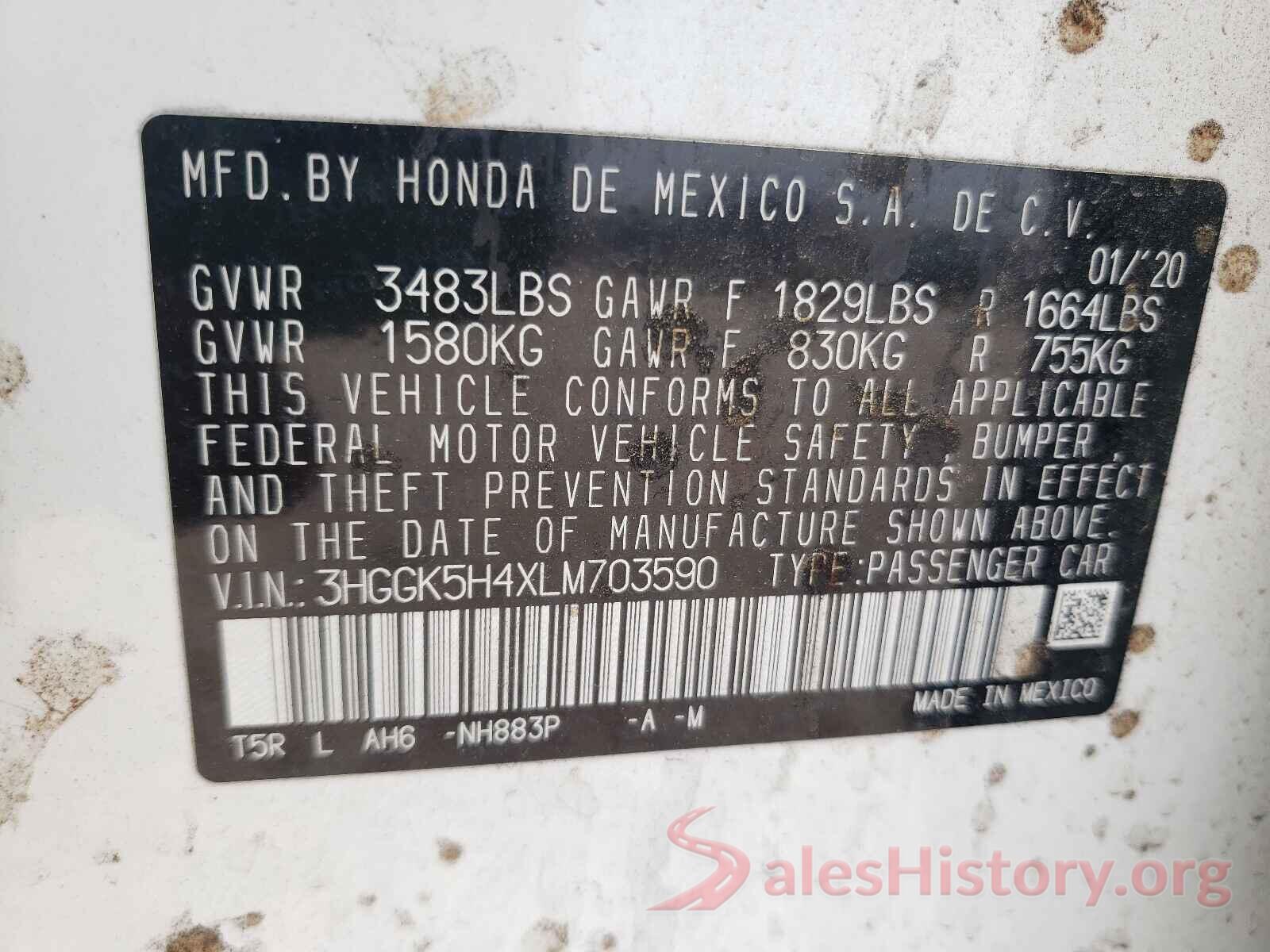 3HGGK5H4XLM703590 2020 HONDA FIT