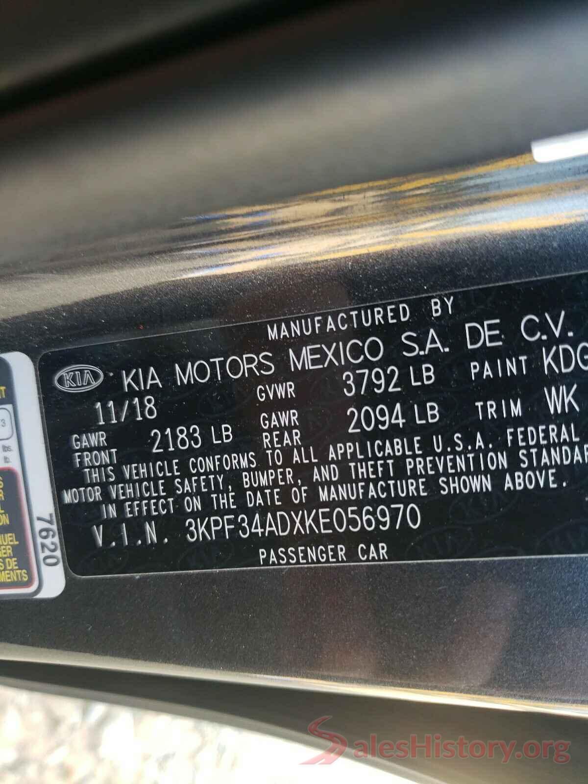 3KPF34ADXKE056970 2019 KIA FORTE