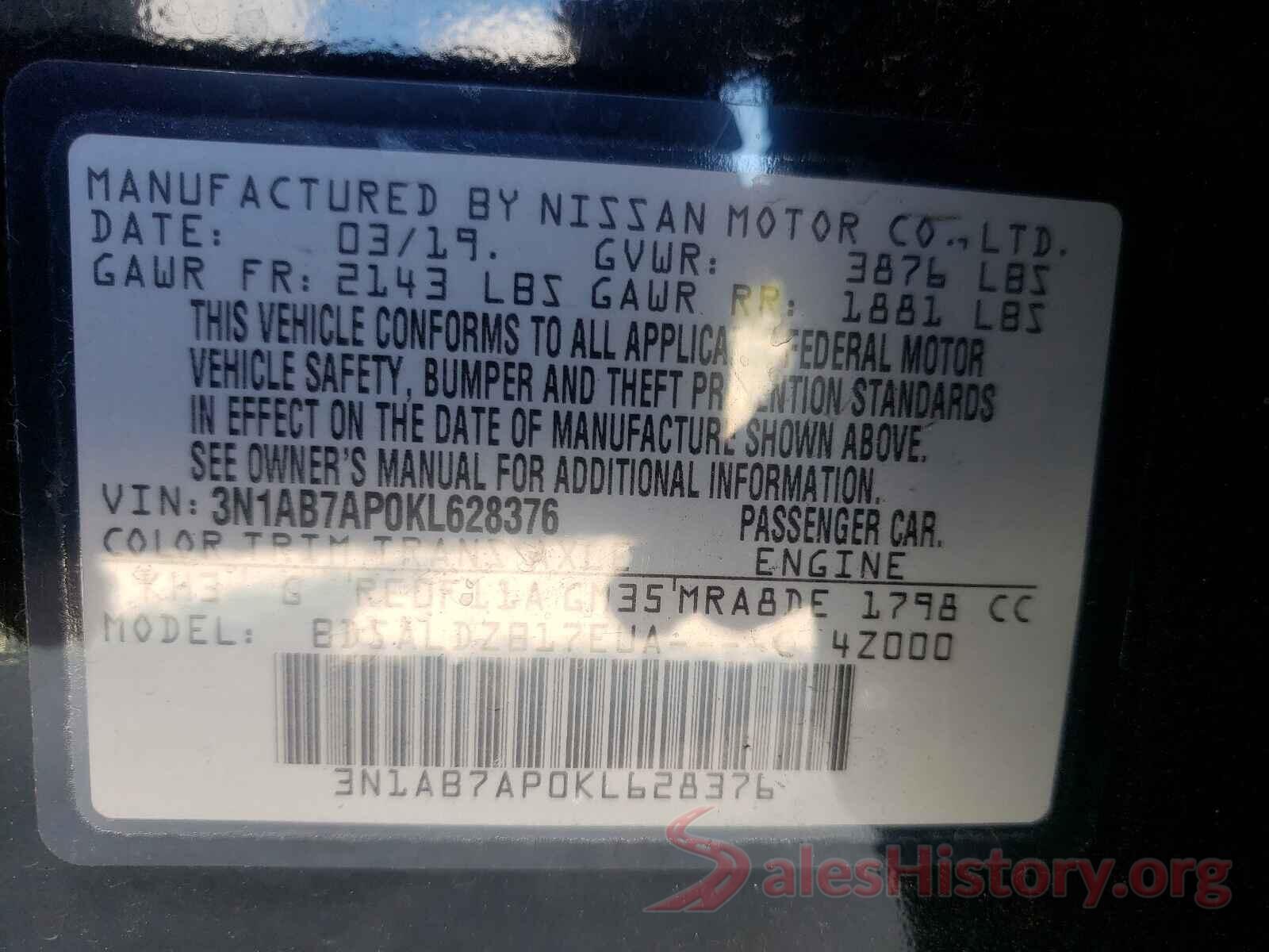 3N1AB7AP0KL628376 2019 NISSAN SENTRA