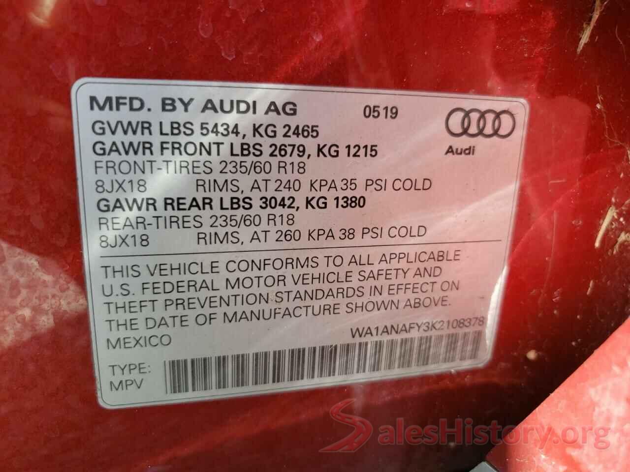 WA1ANAFY3K2108378 2019 AUDI Q5