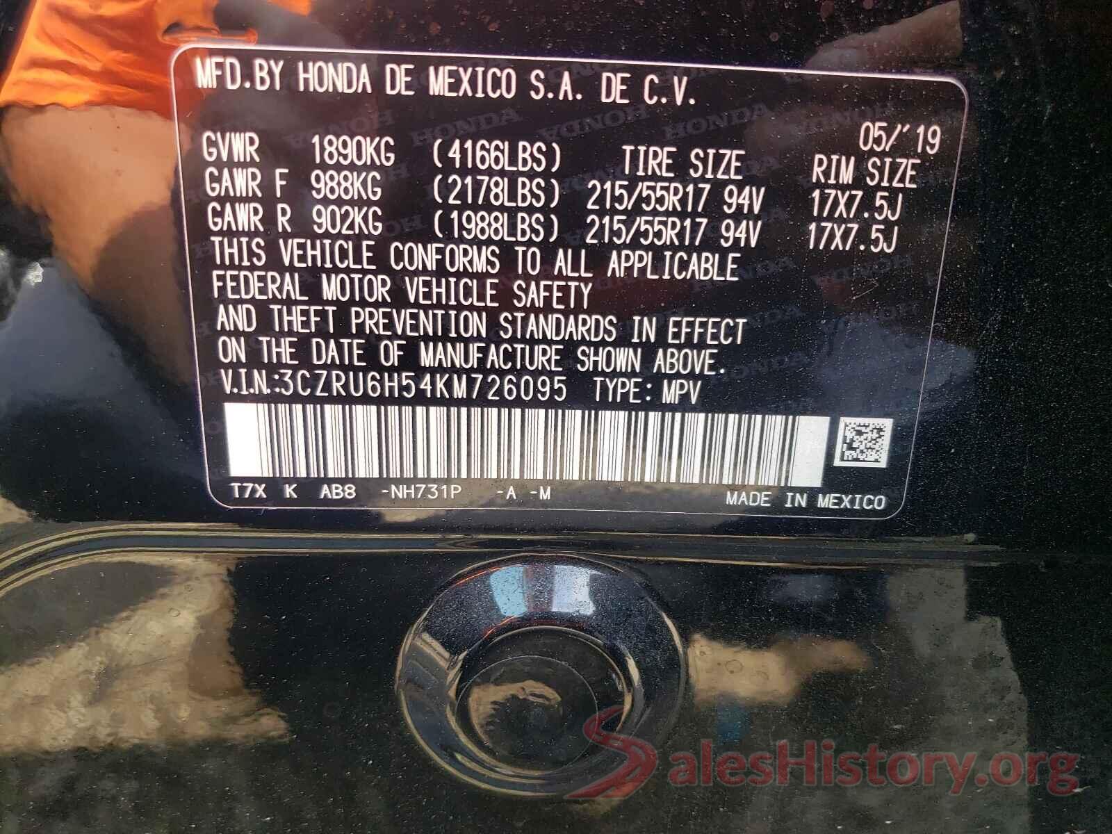 3CZRU6H54KM726095 2019 HONDA HR-V